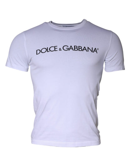 White Logo Print Cotton Crew Neck T-shirt-Dolce & Gabbana-LabelTerrace.com