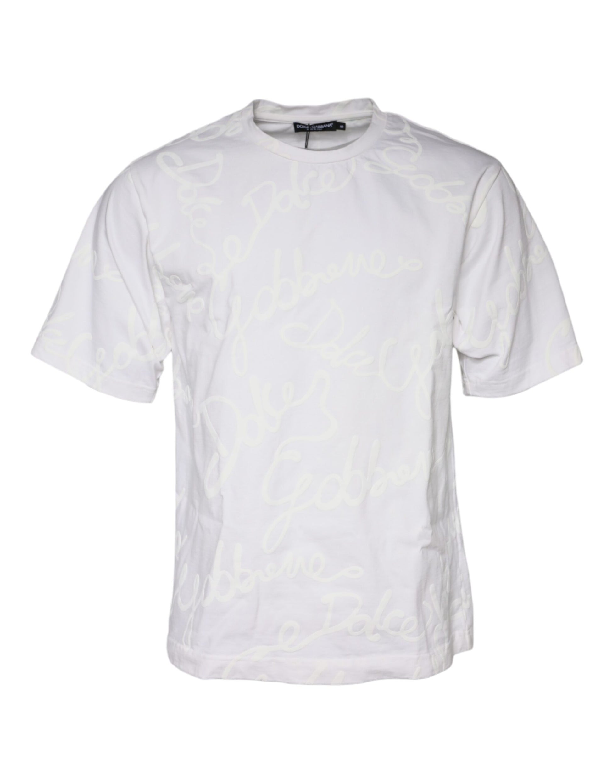 White Logo Print Cotton Crew Neck T-shirt-Dolce & Gabbana-LabelTerrace.com