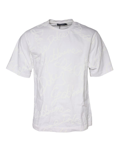 White Logo Print Cotton Crew Neck T-shirt-Dolce & Gabbana-LabelTerrace.com