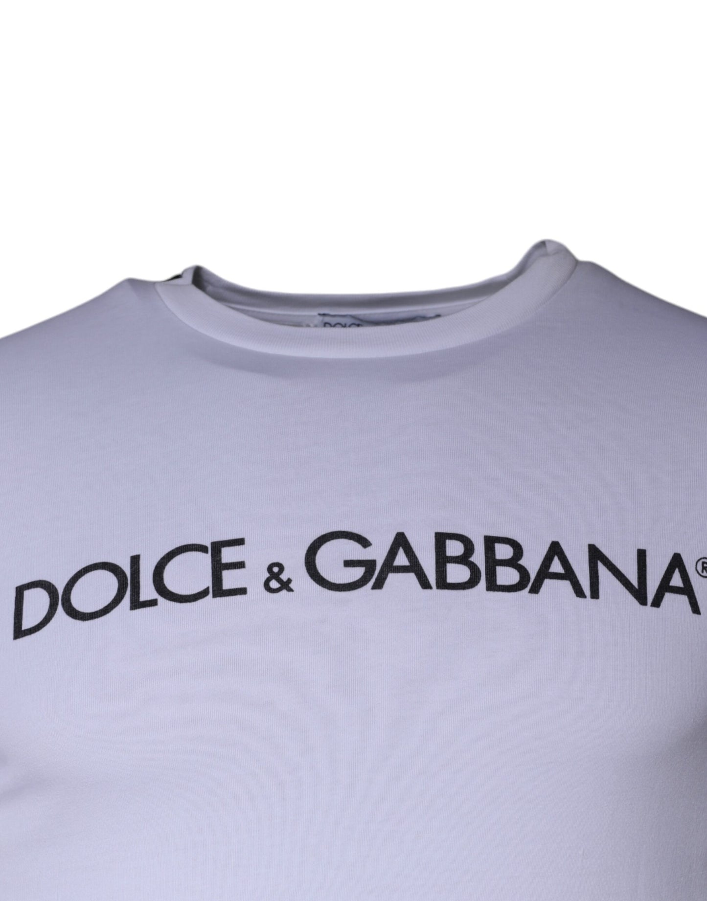 White Logo Print Cotton Crew Neck T-shirt-Dolce & Gabbana-LabelTerrace.com