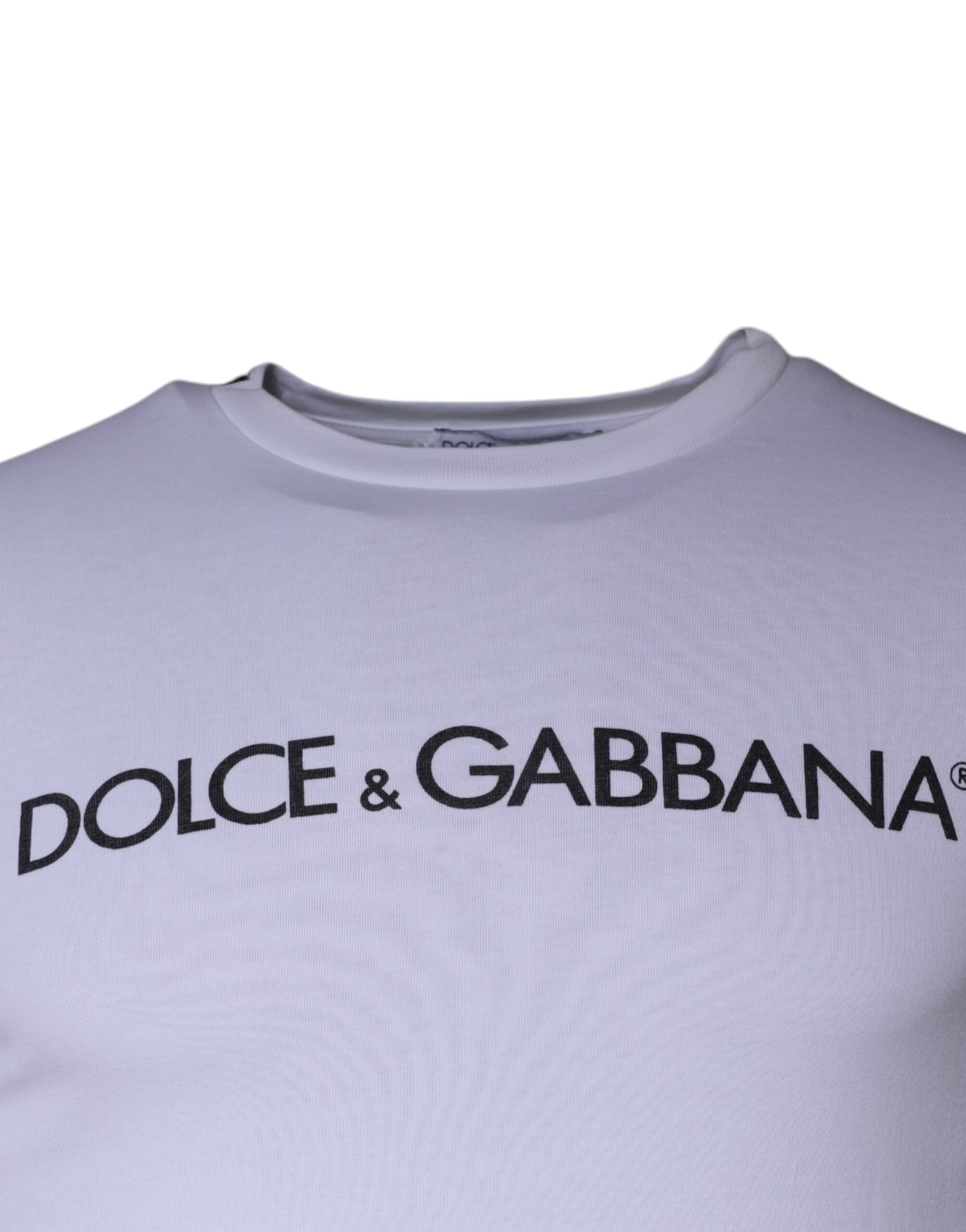 White Logo Print Cotton Crew Neck T-shirt-Dolce & Gabbana-LabelTerrace.com