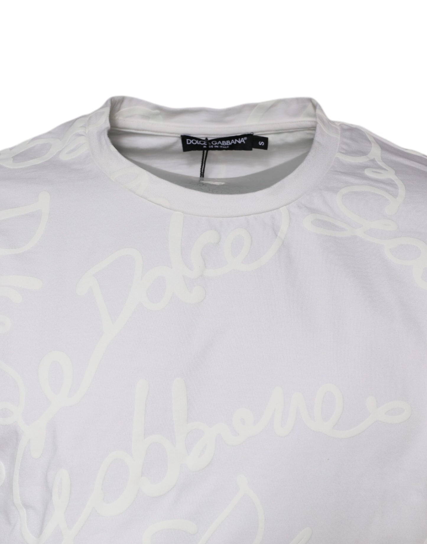 White Logo Print Cotton Crew Neck T-shirt-Dolce & Gabbana-LabelTerrace.com