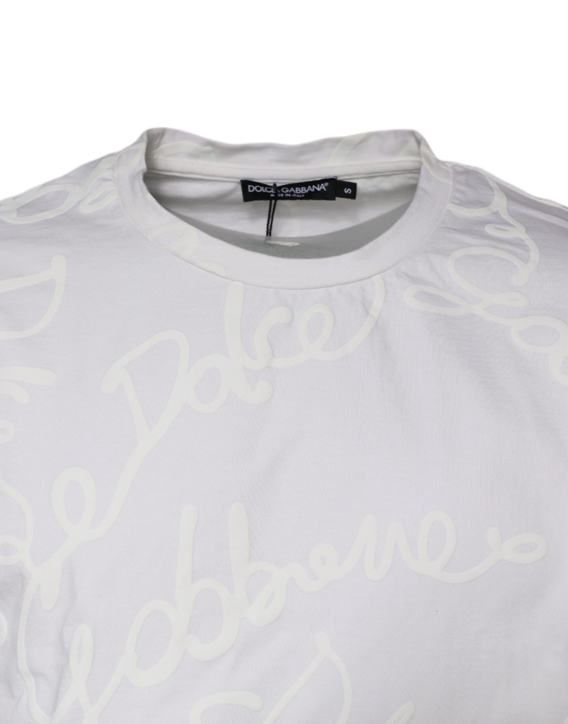 White Logo Print Cotton Crew Neck T-shirt-Dolce & Gabbana-LabelTerrace.com