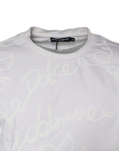 White Logo Print Cotton Crew Neck T-shirt-Dolce & Gabbana-LabelTerrace.com