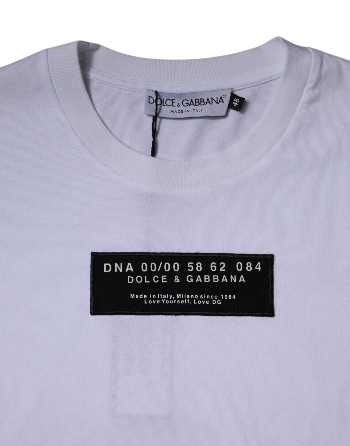 White Logo Print Cotton Crew Neck T-shirt-Dolce & Gabbana-LabelTerrace.com