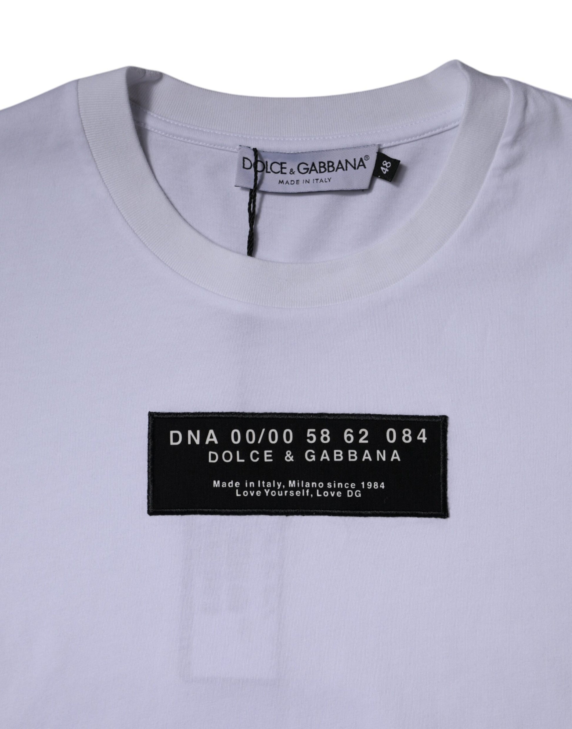 White Logo Print Cotton Crew Neck T-shirt-Dolce & Gabbana-LabelTerrace.com