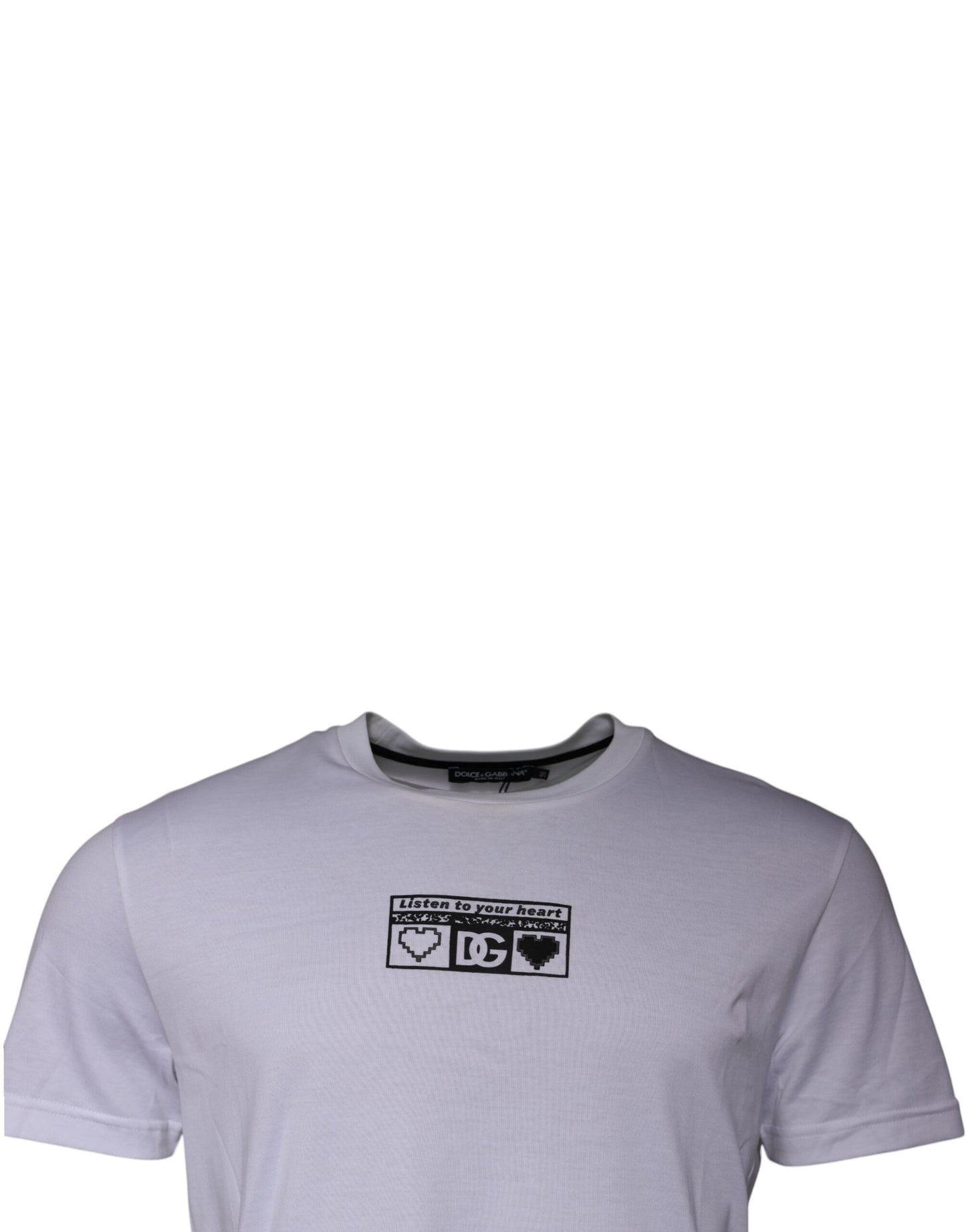 White Logo Print Cotton Crew Neck T-shirt-Dolce & Gabbana-LabelTerrace.com