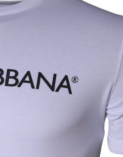 White Logo Print Cotton Crew Neck T-shirt-Dolce & Gabbana-LabelTerrace.com