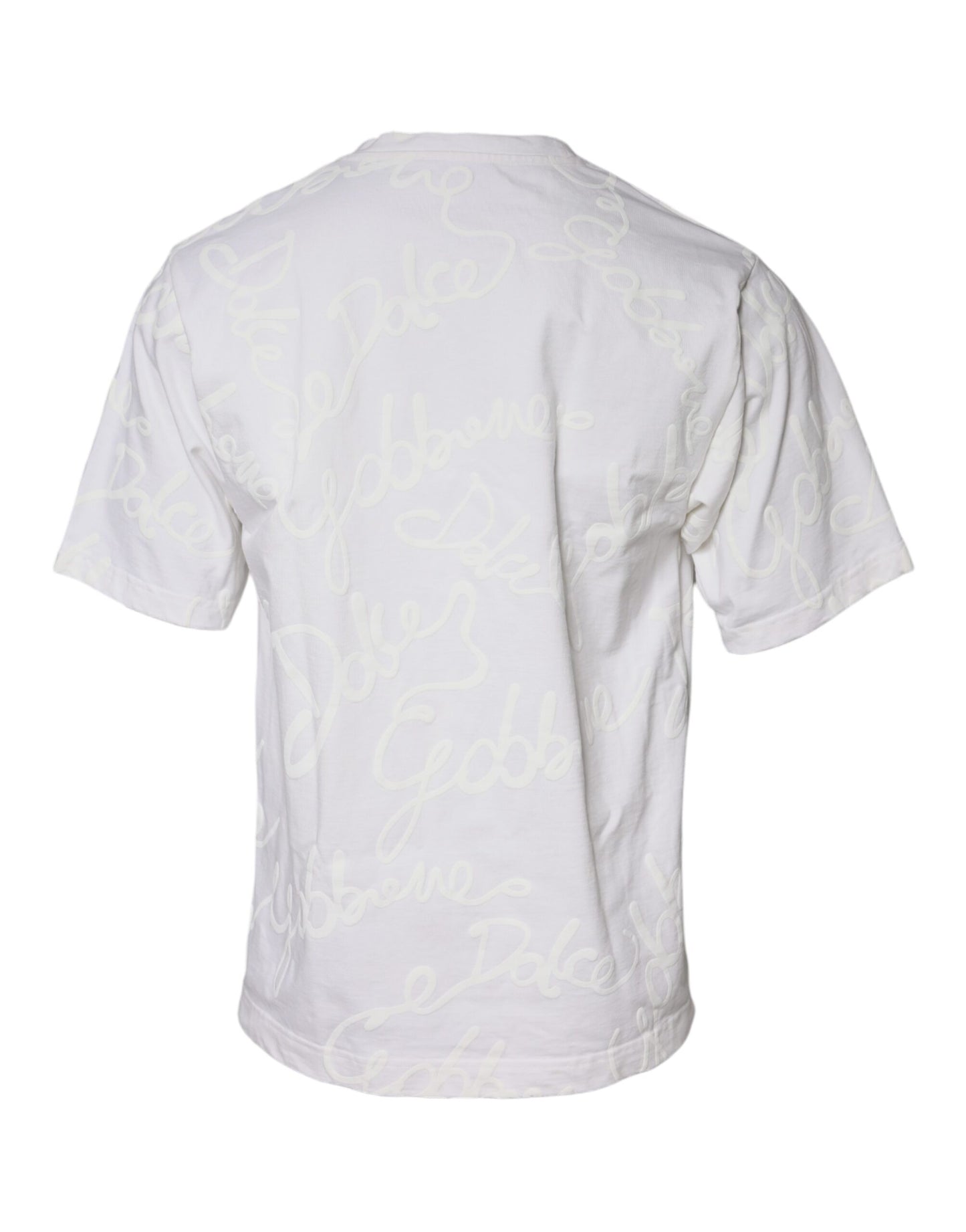 White Logo Print Cotton Crew Neck T-shirt-Dolce & Gabbana-LabelTerrace.com