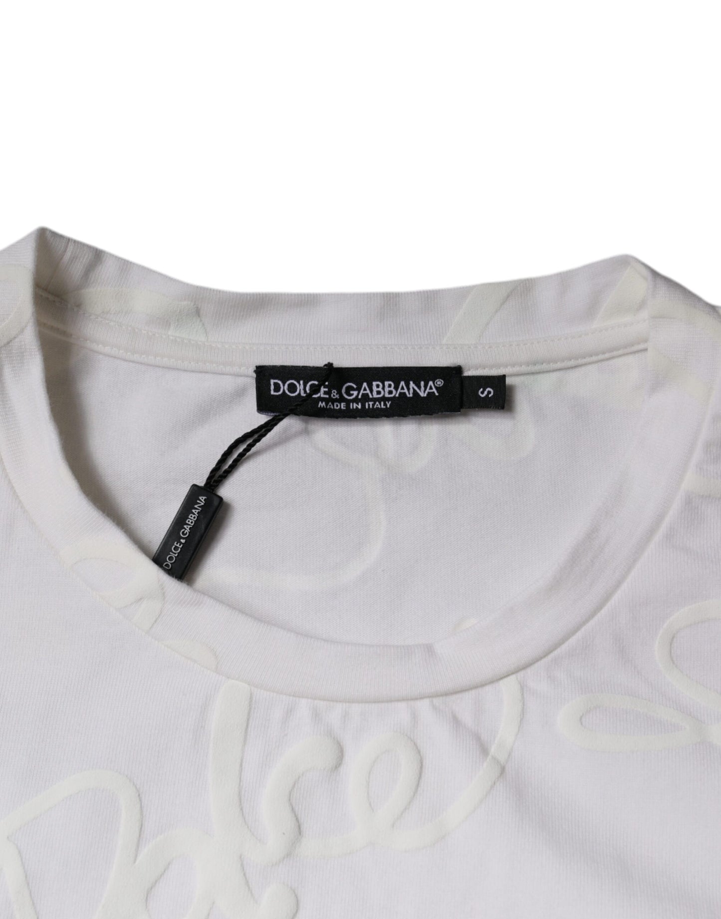 White Logo Print Cotton Crew Neck T-shirt-Dolce & Gabbana-LabelTerrace.com