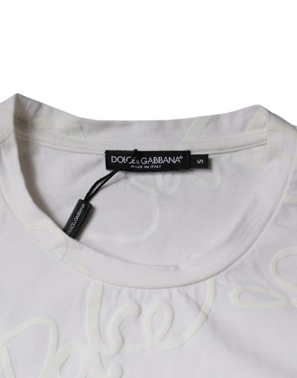 White Logo Print Cotton Crew Neck T-shirt-Dolce & Gabbana-LabelTerrace.com