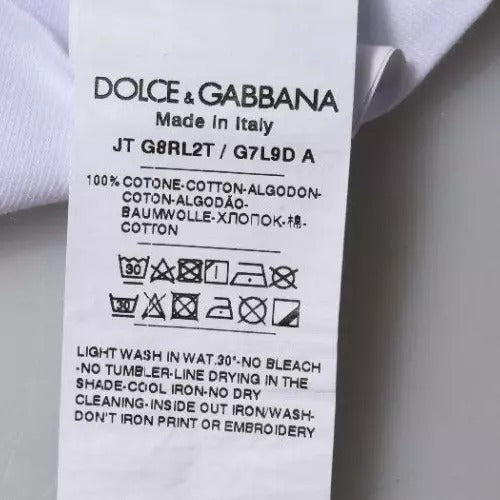 White Logo Print Cotton Crew Neck T-shirt-Dolce & Gabbana-LabelTerrace.com