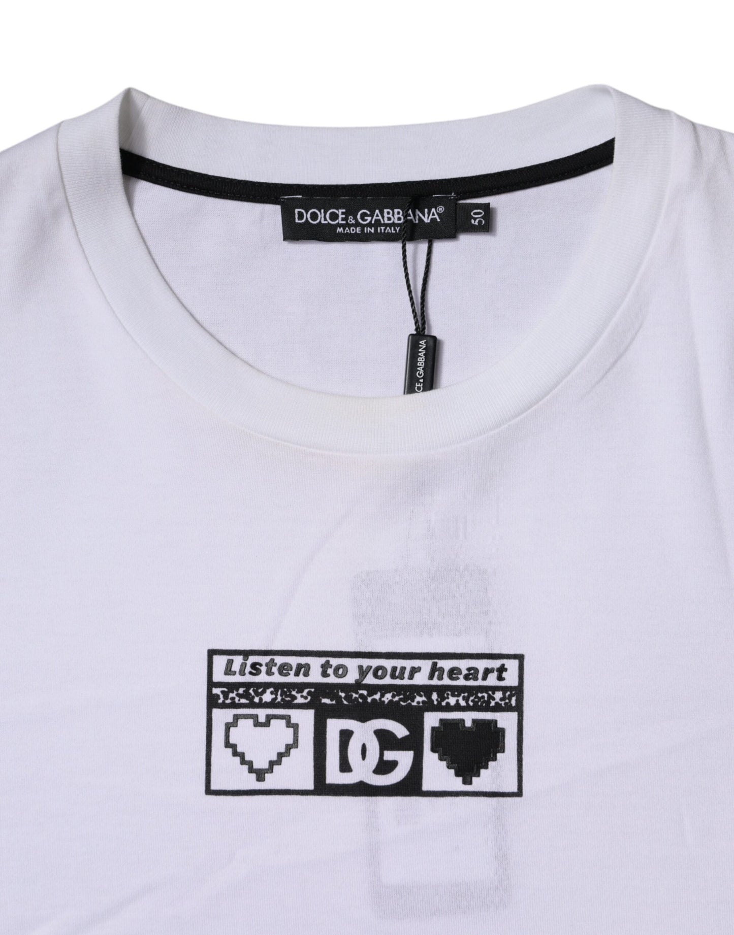 White Logo Print Cotton Crew Neck T-shirt-Dolce & Gabbana-LabelTerrace.com