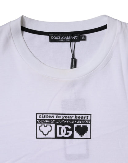 White Logo Print Cotton Crew Neck T-shirt-Dolce & Gabbana-LabelTerrace.com