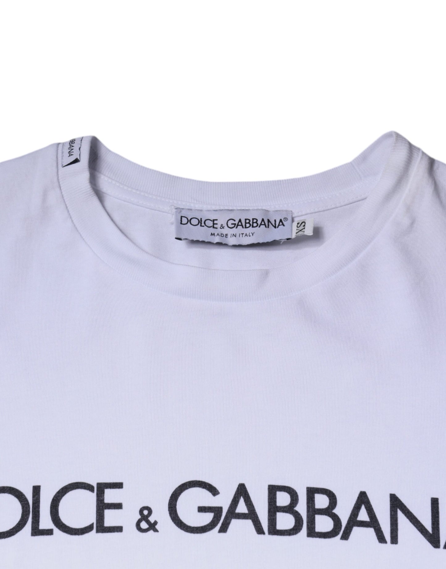 White Logo Print Cotton Crew Neck T-shirt-Dolce & Gabbana-LabelTerrace.com
