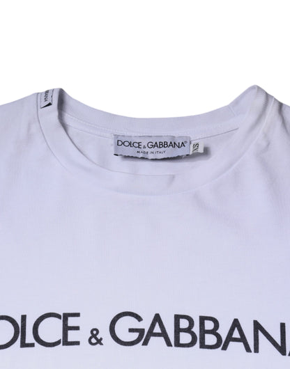 White Logo Print Cotton Crew Neck T-shirt-Dolce & Gabbana-LabelTerrace.com