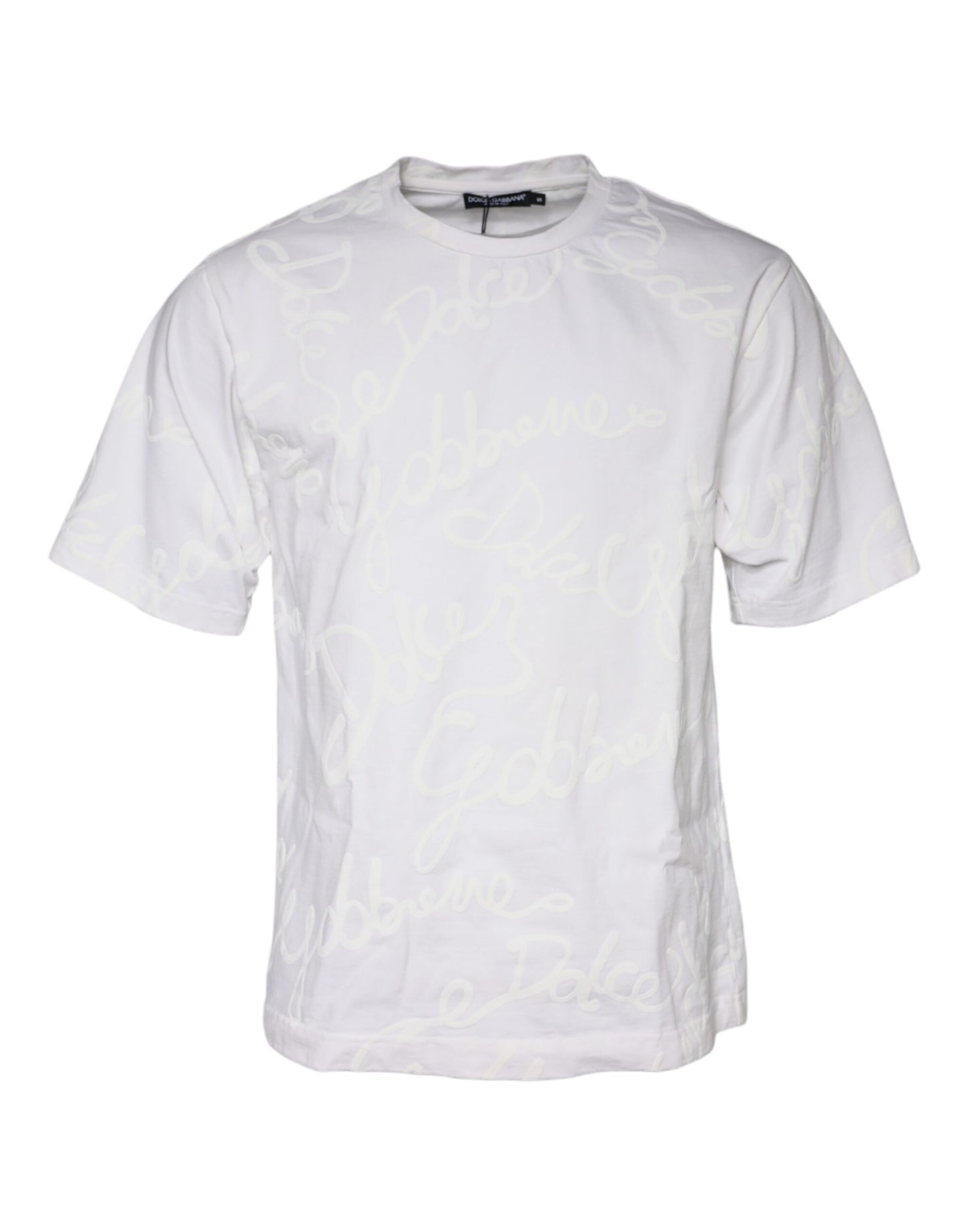 White Logo Print Cotton Crew Neck T-shirt-Dolce & Gabbana-LabelTerrace.com