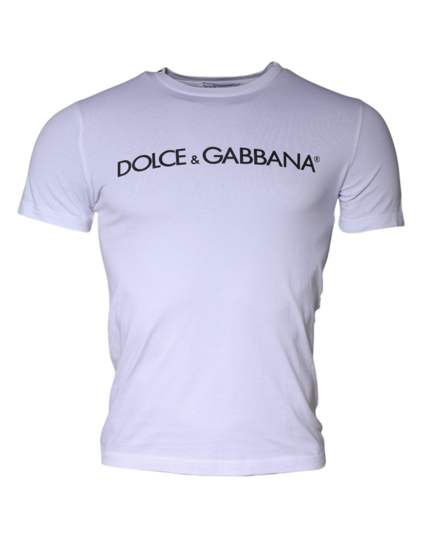 White Logo Print Cotton Crew Neck T-shirt-Dolce & Gabbana-LabelTerrace.com