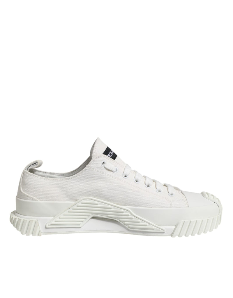 White Logo Print Lace Up Low Top Sneakers Shoes-Dolce & Gabbana-LabelTerrace.com