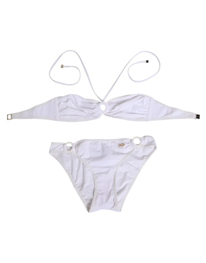 White Logo Swimsuit 2 Piece Top Bottom Swimwear