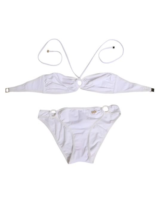 White Logo Swimsuit 2 Piece Top Bottom Swimwear