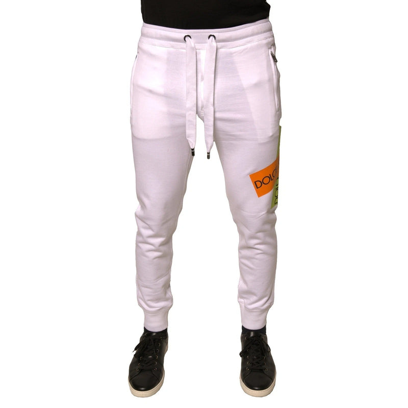 White Logo Tape Jogger Cotton Sweatpant Pants-Dolce & Gabbana-LabelTerrace.com
