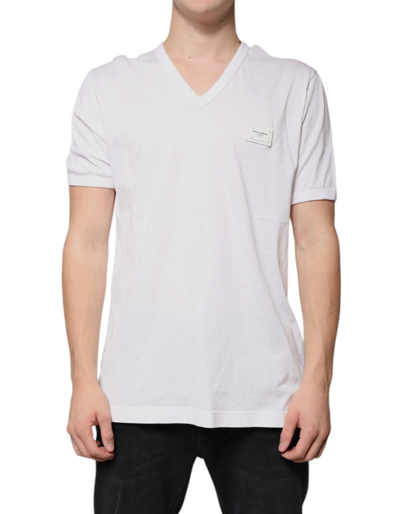 White Logo V-neck Short Sleeve T-shirt-Dolce & Gabbana-LabelTerrace.com