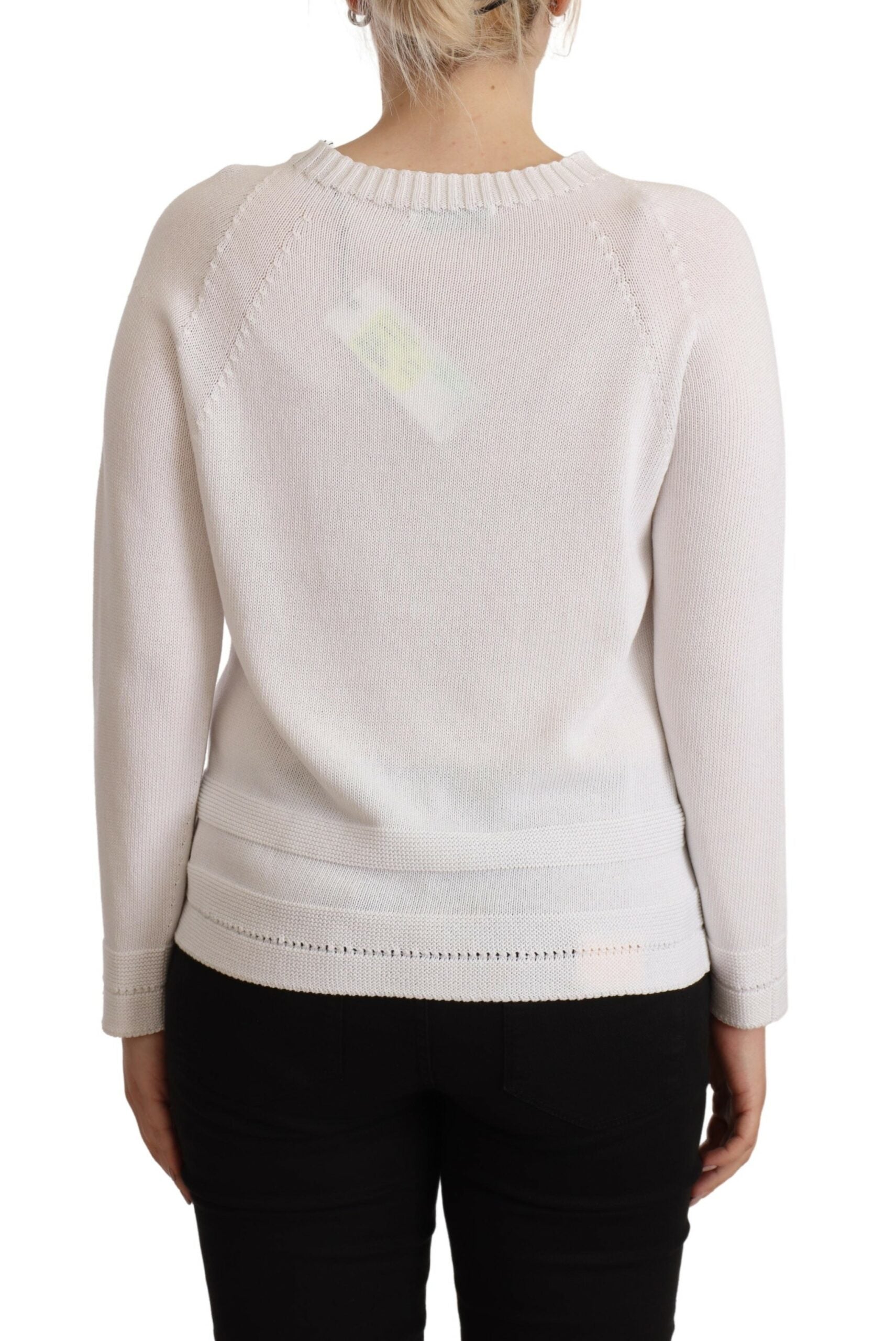 White Long Sleeves Crewneck Pullover Sweater