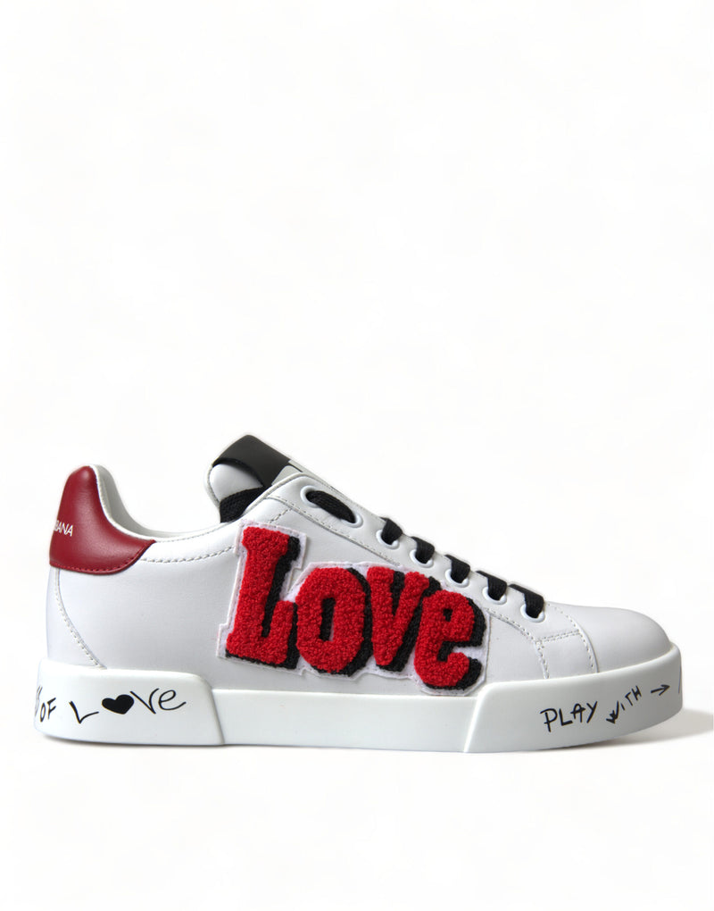 White Love Patch Portofino Classic Sneakers Shoes-Dolce & Gabbana-LabelTerrace.com