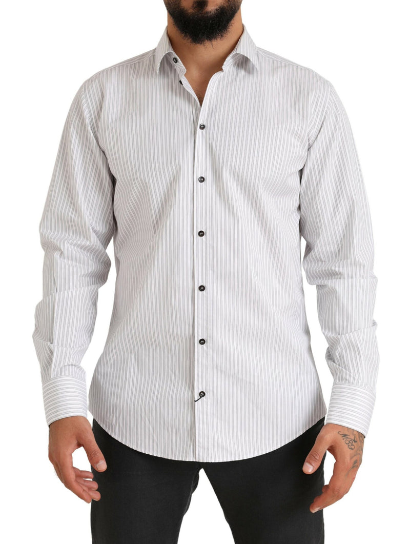 White MARTINI Cotton Stripe Dress Formal Shirt-Dolce & Gabbana-LabelTerrace.com