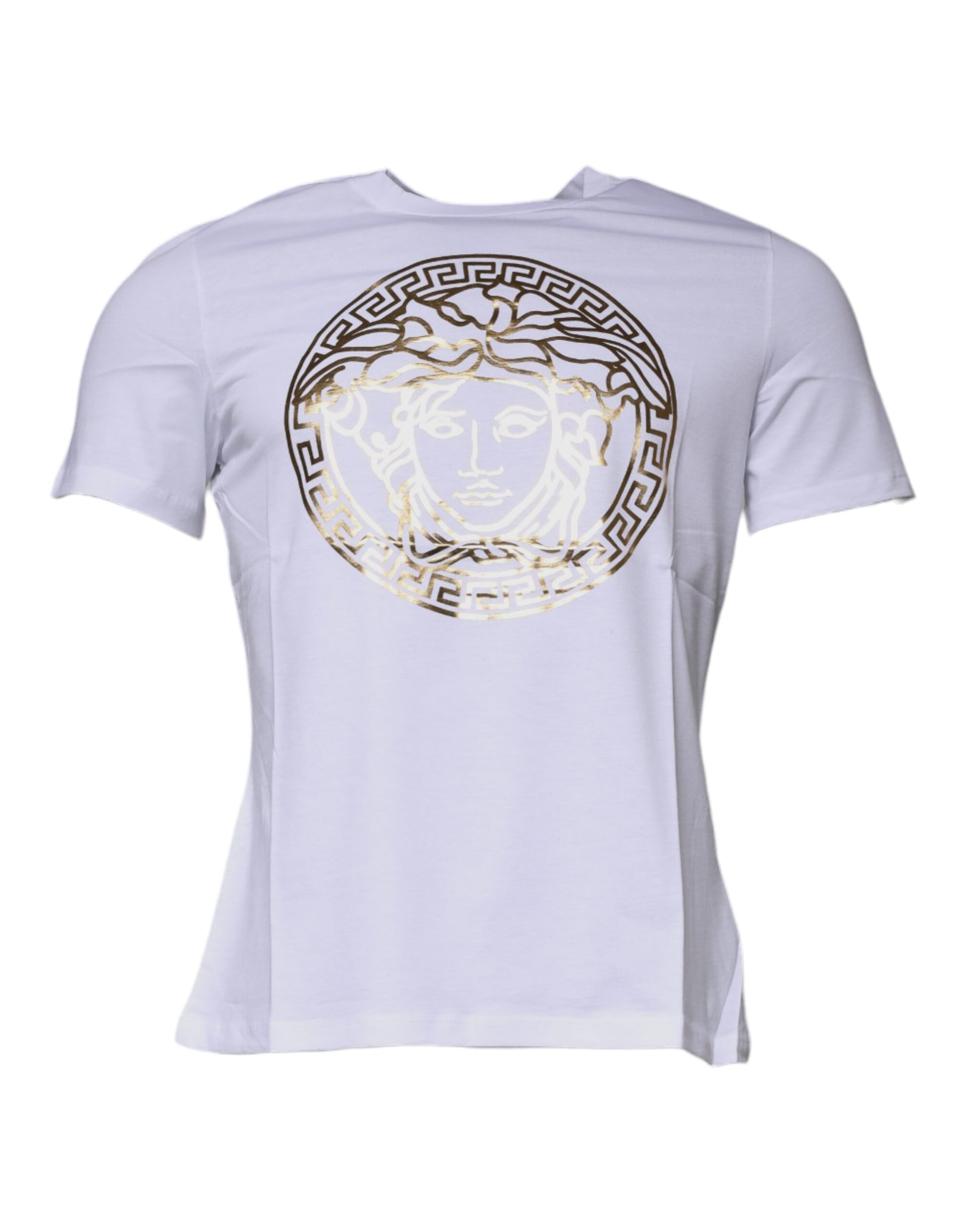 White Medusa Print Cotton Crew Neck T-shirt-Versace-LabelTerrace.com