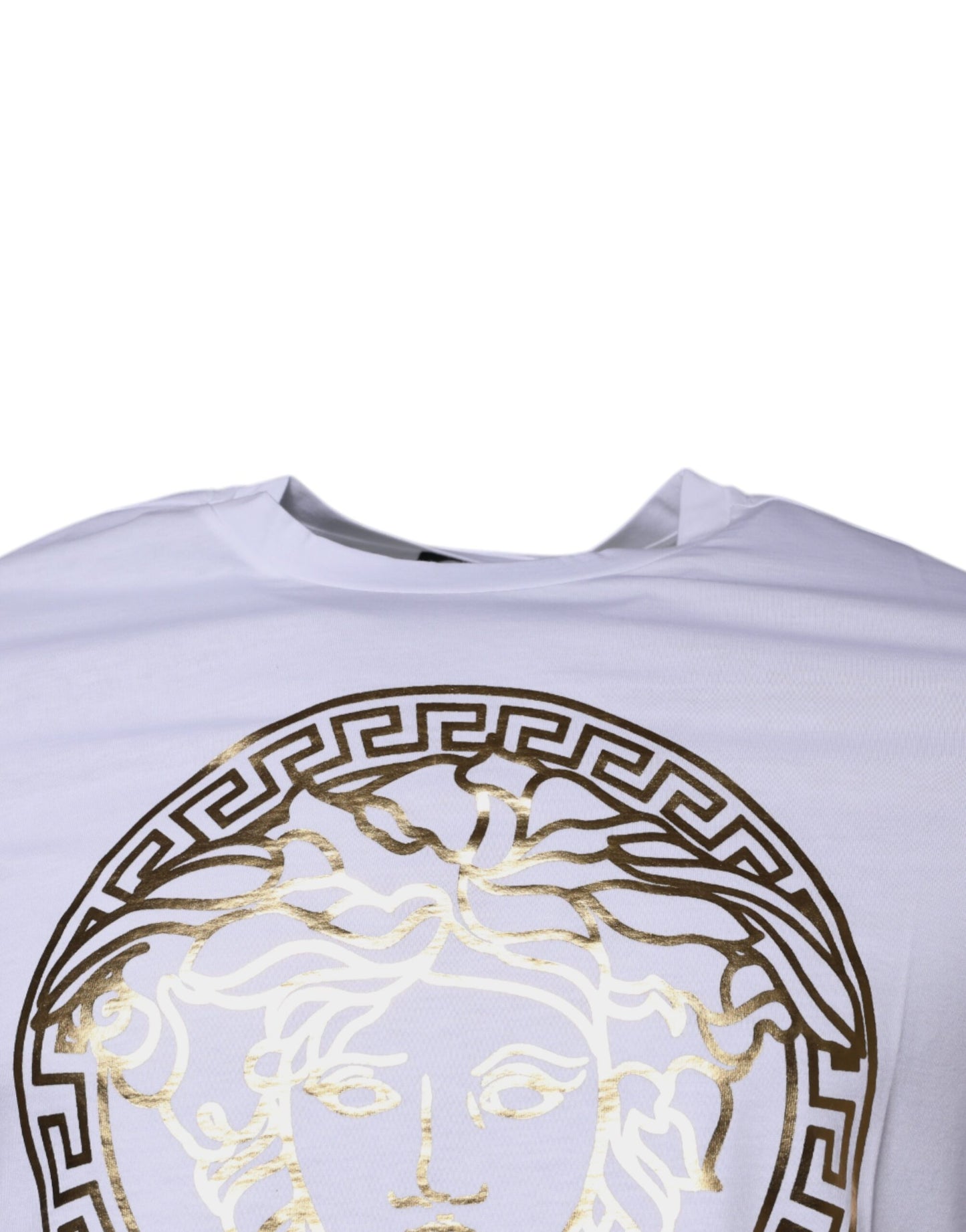 White Medusa Print Cotton Crew Neck T-shirt-Versace-LabelTerrace.com