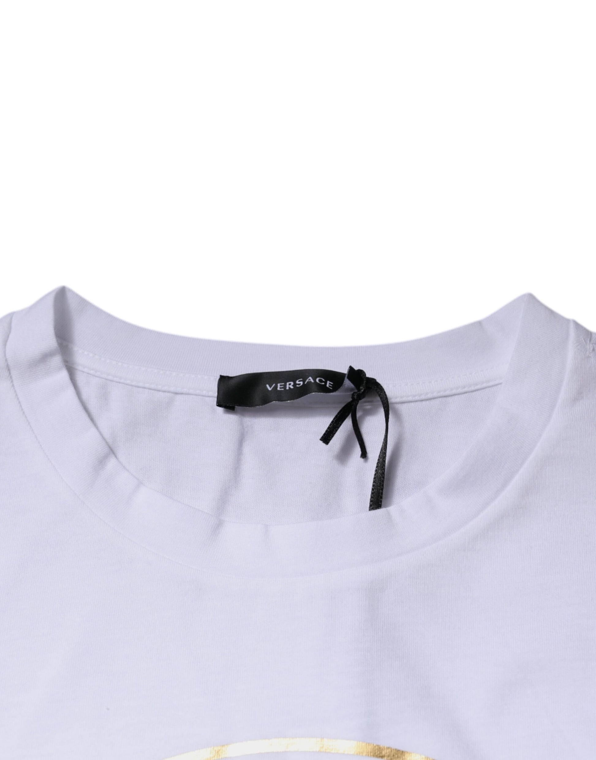 White Medusa Print Cotton Crew Neck T-shirt-Versace-LabelTerrace.com