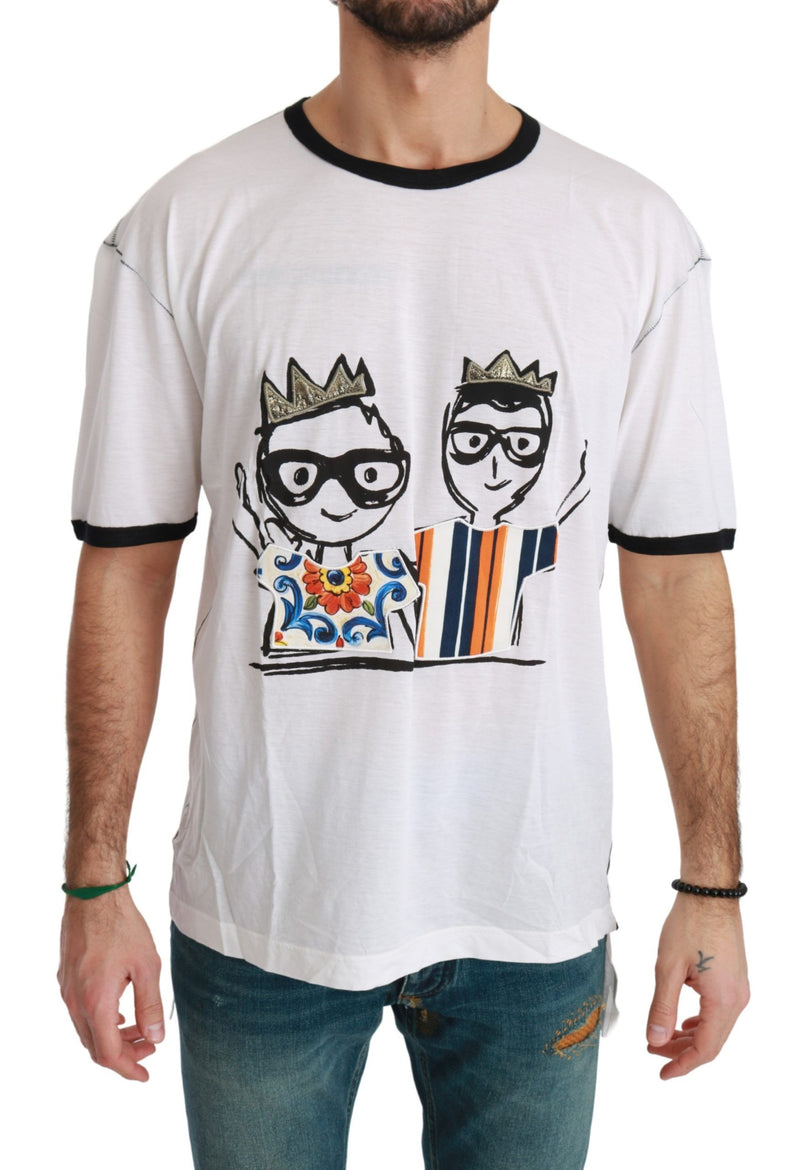 White Men Print #dgfamily Cotton T-shirt-Dolce & Gabbana-LabelTerrace.com