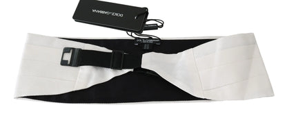 White Men Waist Belt 100% Silk Cummerbund-Dolce & Gabbana-LabelTerrace.com