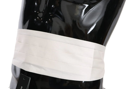 White Men Waist Belt 100% Silk Cummerbund-Dolce & Gabbana-LabelTerrace.com