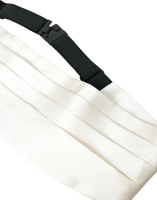 White Men Wide Waist Silk Belt Cummerbund-Dolce & Gabbana-LabelTerrace.com