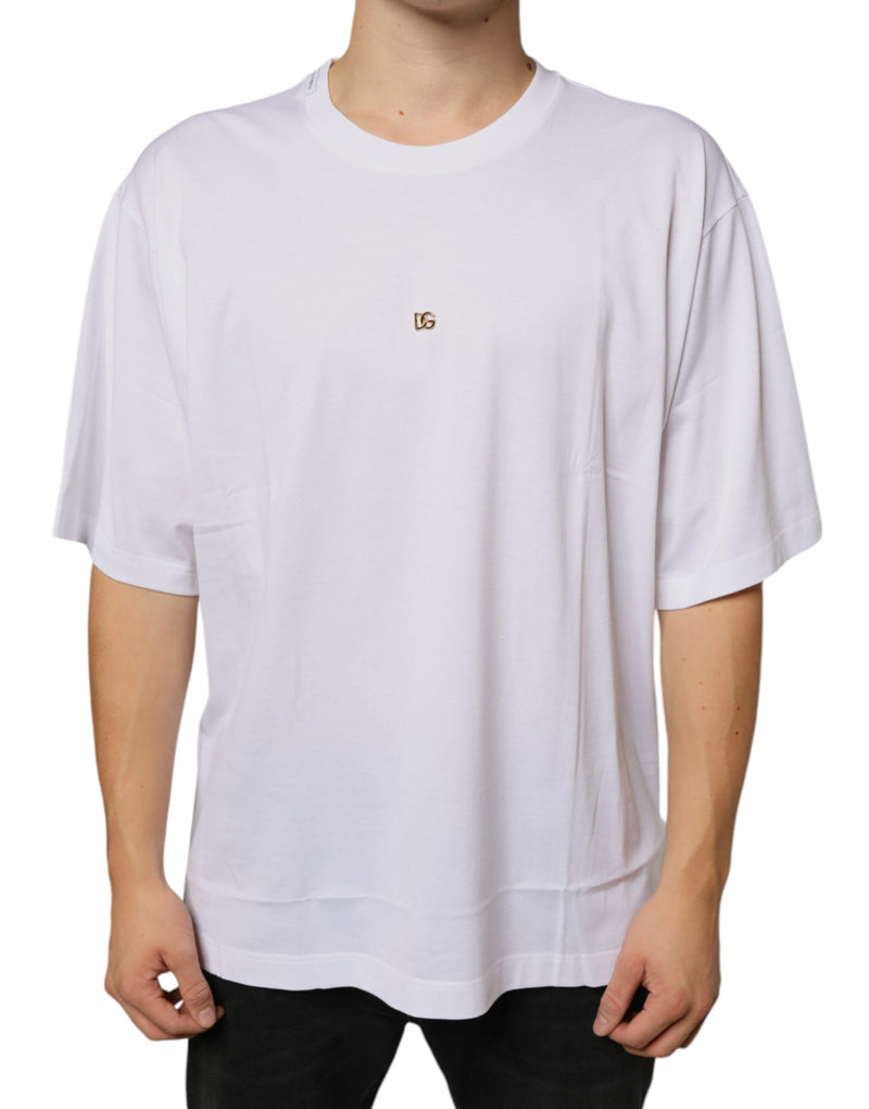 White Metal DG Logo Cotton Short Sleeves T-shirt-Dolce & Gabbana-LabelTerrace.com