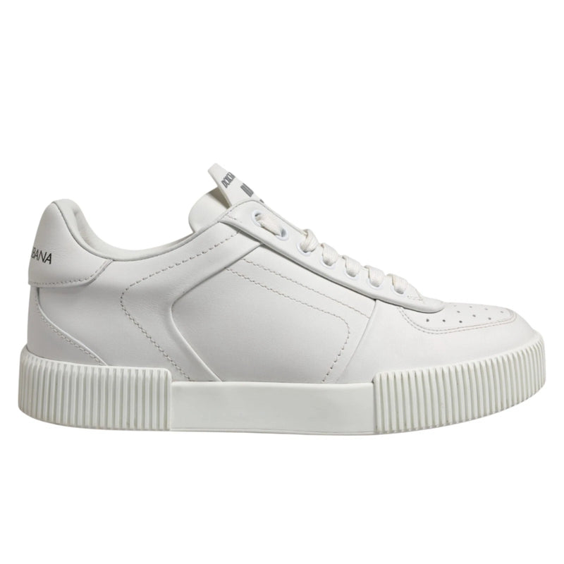 White Miami Leather Low Top Men Sneakers Shoes-Dolce & Gabbana-LabelTerrace.com