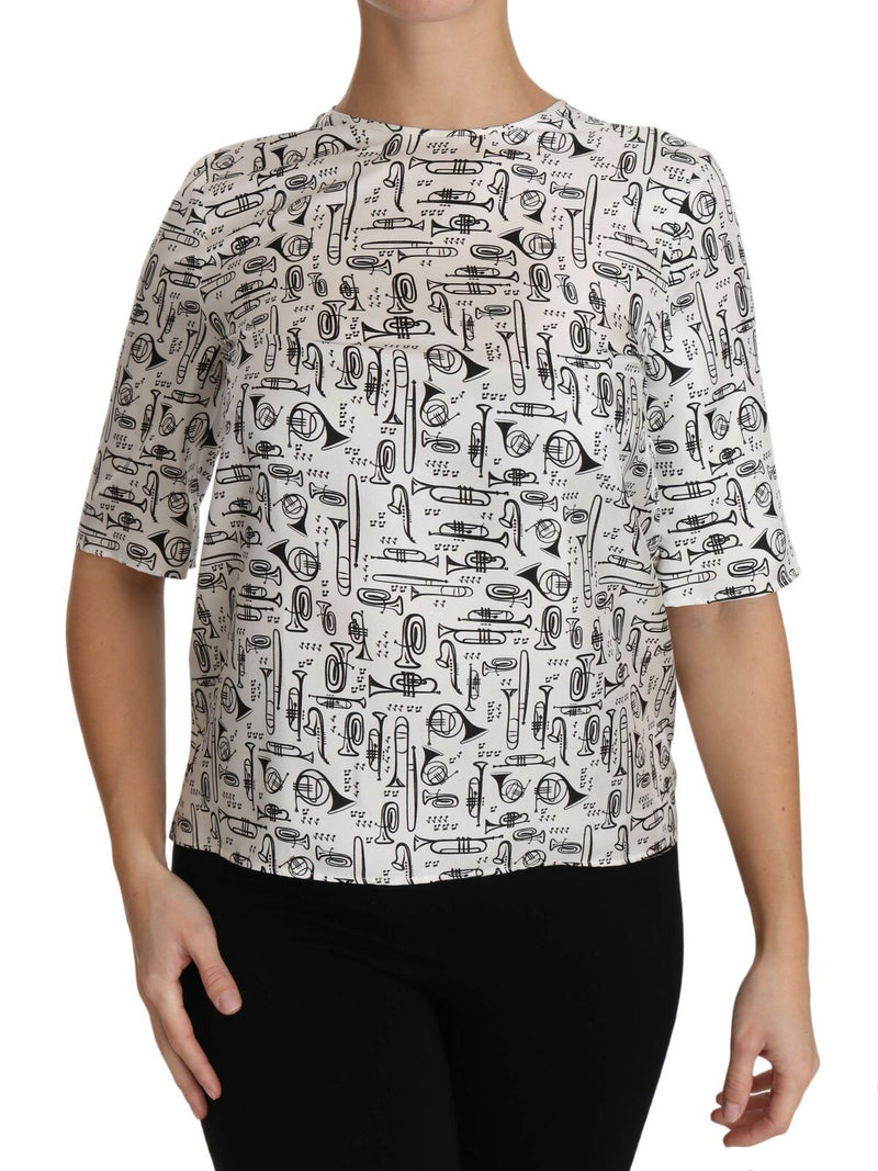 White Musical Instruments Print Blouse-Dolce & Gabbana-LabelTerrace.com