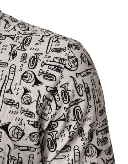 White Musical Print Collared Polo T-shirt