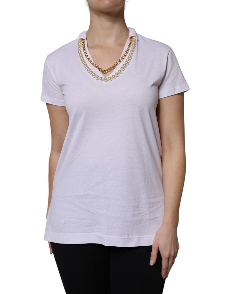 White Necklace Cotton Short Sleeve T-shirt-Dolce & Gabbana-LabelTerrace.com
