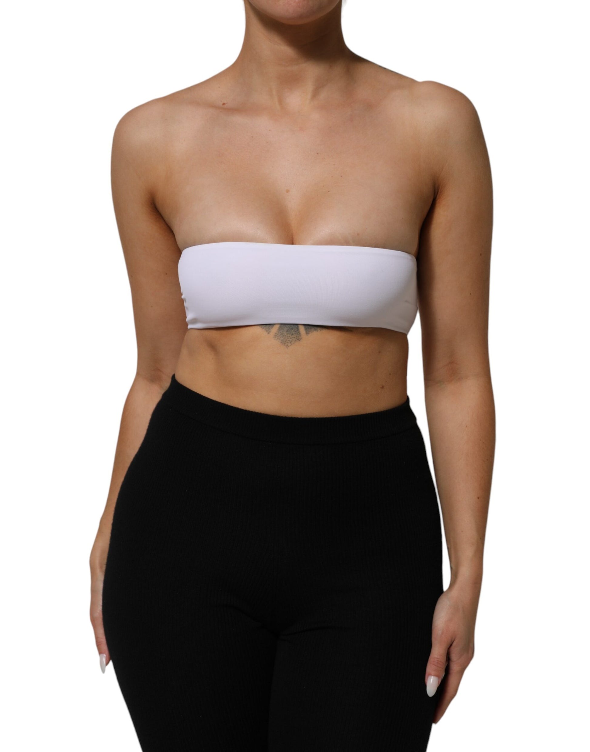 White Nylon Blend Bandeau Strapless Tube Top