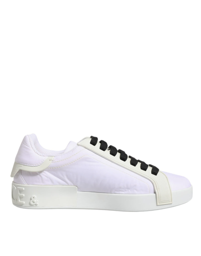 White Nylon Leather Low Top Sneakers Shoes-Dolce & Gabbana-LabelTerrace.com