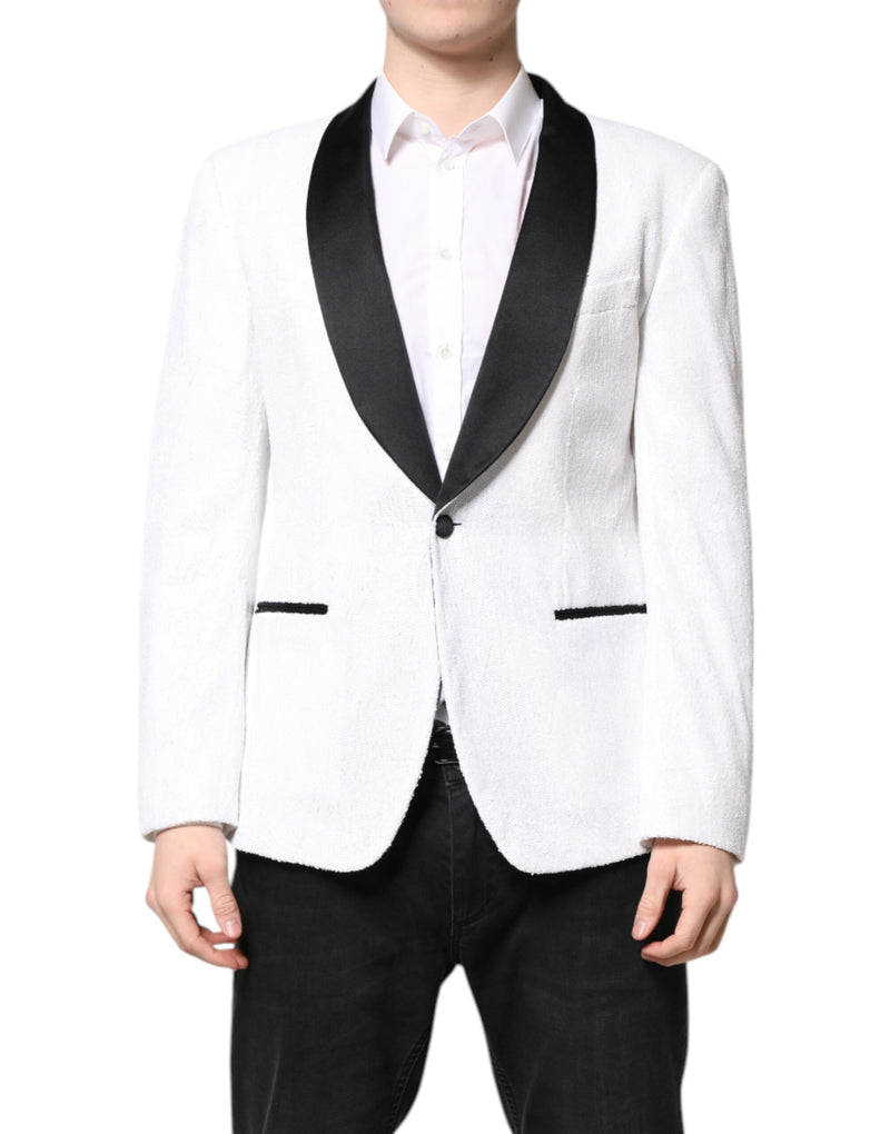 White Nylon Single Breasted Coat Blazer-Dolce & Gabbana-LabelTerrace.com