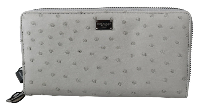 White Ostrich Leather Continental Mens Clutch Wallet-Dolce & Gabbana-LabelTerrace.com