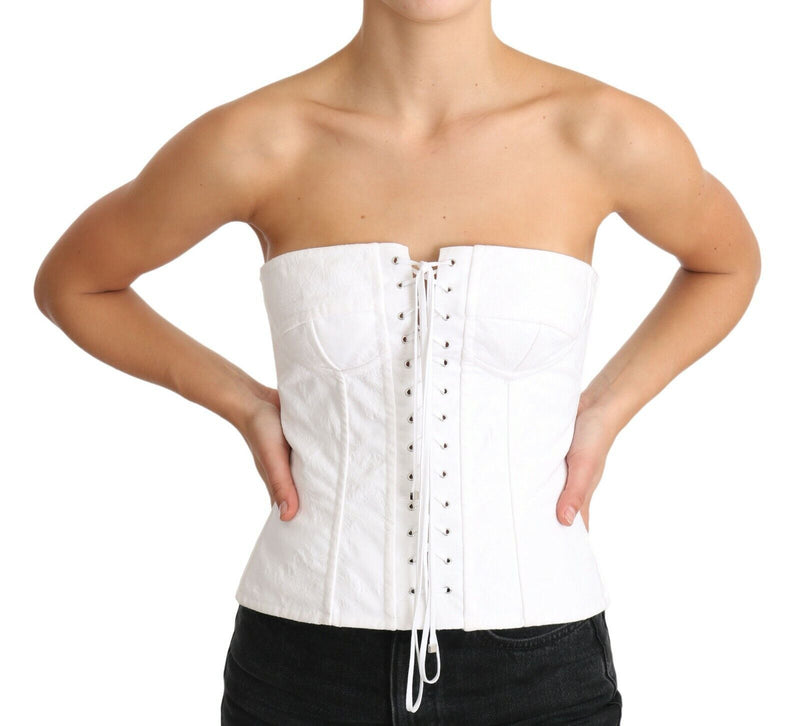 White PALERMO Bustier Cotton Top Corset-Dolce & Gabbana-LabelTerrace.com
