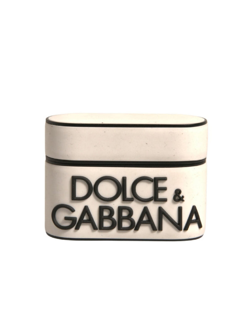 White PVC Embossed Logo Plaque Holder Airpods Case-Dolce & Gabbana-LabelTerrace.com