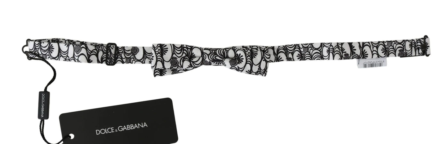 White Pattern Silk Adjustable Neck Papillon Tie-Dolce & Gabbana-LabelTerrace.com