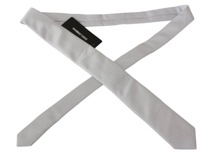 White Patterned Classic Mens Slim Necktie Tie-Dolce & Gabbana-LabelTerrace.com
